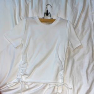 Zara white ruched ribbed top worn once